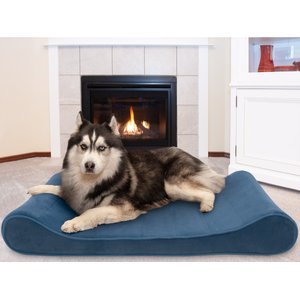 FurHaven Microvelvet Luxe Lounger Cooling Gel Dog Bed w/Removable Cover, Stellar Blue, Jumbo