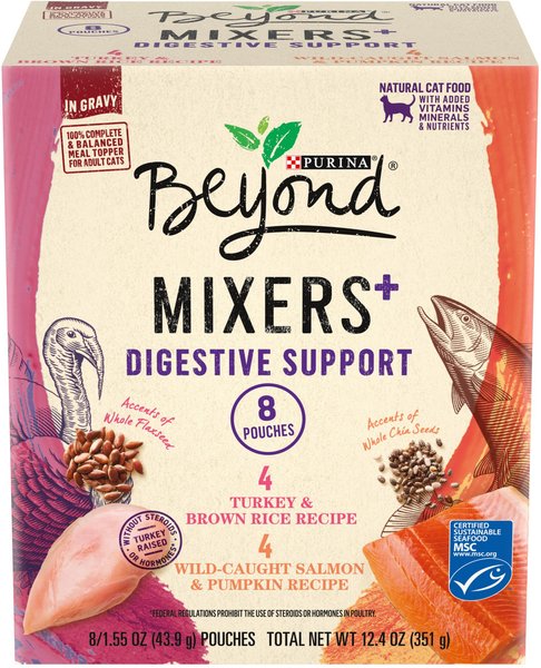 Purina Beyond Mixers+ Digestive Support Variety Pack Wet Cat Food, 1.55-oz pouch, case of 8 slide 1 of 9