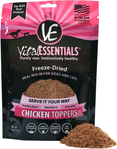 Vital Essentials Chicken Freeze-Dried Raw Grain-Free Dog & Cat Food Topper, 6-oz bag slide 1 of 6