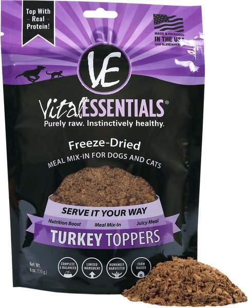 Vital Essentials Turkey Freeze-Dried Raw Grain-Free Dog & Cat Food Topper, 6-oz bag slide 1 of 6