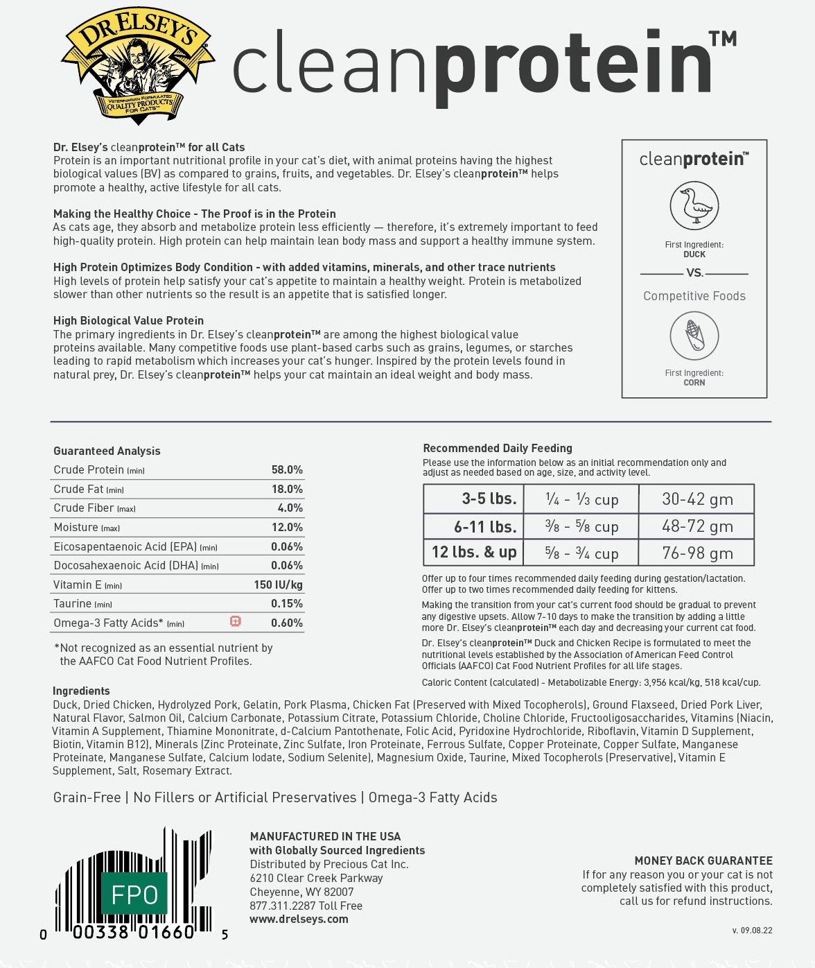 DR. ELSEY'S Clean Protein Duck Recipe GrainFree Dry Cat Food, 6.6lb