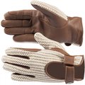 Horze Crochet Horse Riding Gloves, Brown/Off-White, 7