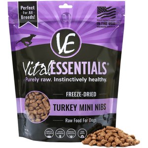 Vital Essentials Turkey Mini Nibs Grain-Free Freeze-Dried Dog Food, 1-lb bag