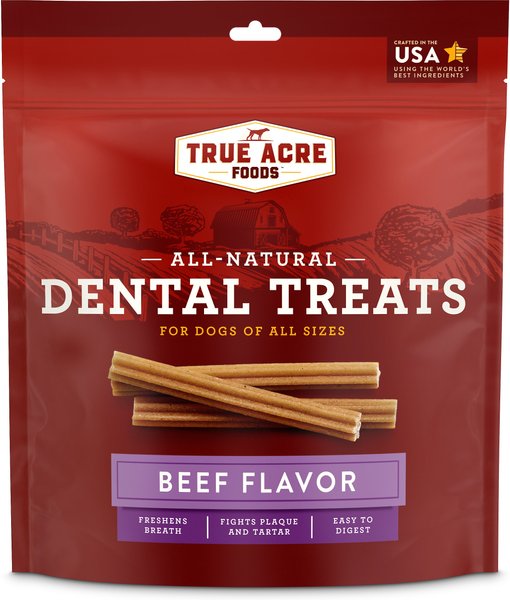 True Acre Foods All-Natural Dental Chew Sticks Beef Flavor Dental Dog Treats, 32 count slide 1 of 8