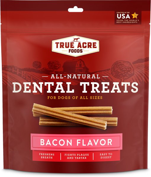 True Acre Foods All-Natural Dental Chew Sticks Bacon Flavor Dental Dog Treats, 32 count slide 1 of 8