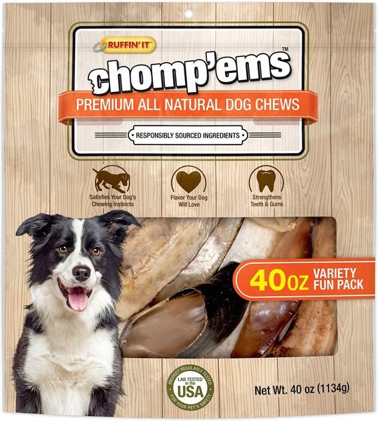 RUFFIN' IT Chomp'ems Premium All Natural Chews Variety Pack Dog Treats, 40-oz bag slide 1 of 2