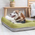 Pup Pup Kitty Plush Orthopedic Bolster Cat & Dog Bed w/Removable Cover, Green/Beige, Large