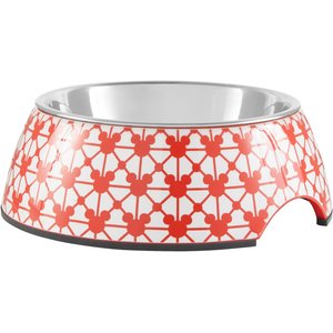 Disney Mickey Mouse Non-Skid Red Deco Non-Skid Stainless Steel with Melamine Stand Dog & Cat Bowl, 1.75 cups