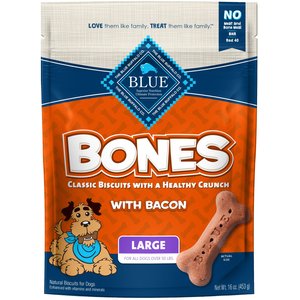 Blue Buffalo Bones Classic Biscuits Bacon Large Dog Treats, 16-oz bag