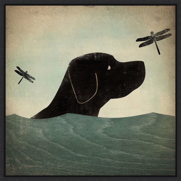 Amanti Art Black Dog Swim by Ryan Fowler Framed Canvas Art, Black slide 1 of 9