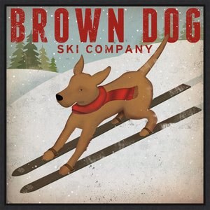 Amanti Art Brown Dog Ski Company by Ryan Fowler Framed Canvas Art, Black