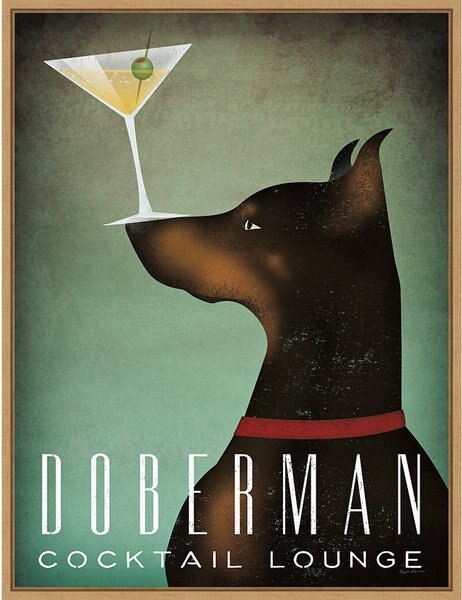 Amanti Art Doberman Cocktail Lounge by Ryan Fowler Framed Canvas Art, Maple slide 1 of 9