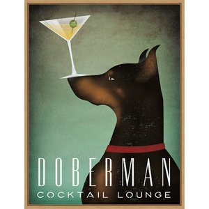 Amanti Art Doberman Cocktail Lounge by Ryan Fowler Framed Canvas Art, Maple