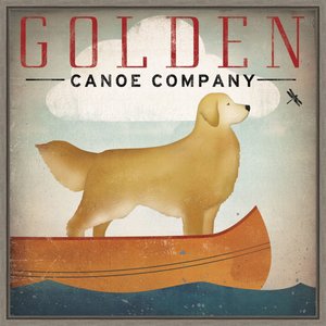 Amanti Art Golden Dog Canoe Company Right Face by Ryan Fowler Framed Canvas Art, Greywash