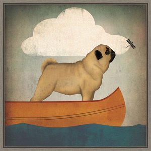 Amanti Art Pug Canoe by Ryan Fowler Framed Canvas Art, Greywash
