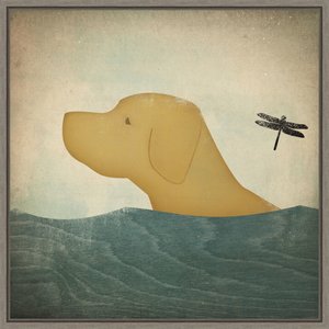 Amanti Art Yellow Dog Swim by Ryan Fowler Framed Canvas Art, Greywash