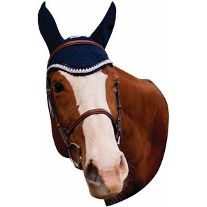 Equine Couture Horse Fly Bonnet With Silver Rope & Crystals, EC Navy, Full