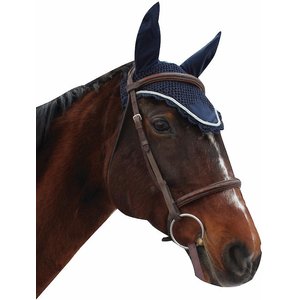 Equine Couture Horse Fly Bonnet With Silver Rope, EC Navy, Cob