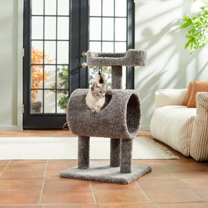 Frisco 35-in Real Carpet  Cat Tree with Tunnel, Gray