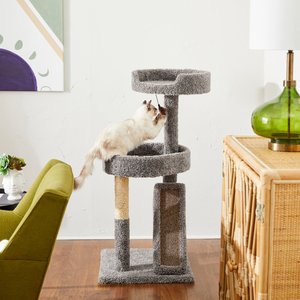 Frisco 44-in Real Carpet Cat Tree with Replaceable Corrugate Scratcher, Gray