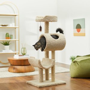 Frisco 53-in Real Carpet Cat Tree with Tunnel, Beige