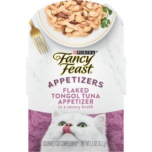 Fancy Feast Appetizers Grain-Free Flaked Tongol Tuna Appertizer in Savory Broth Wet Cat Food, 1.1-oz tray, case of 10