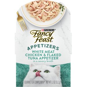 Fancy Feast Appetizers Grain-Free White Meat Chicken & Flaked Tuna Appetizer in Savory Broth Wet Cat Food, 1.1-oz tray, case of 10