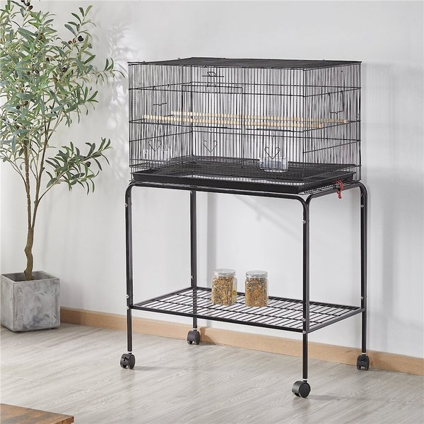 Yaheetech Rolling Stand Extra Space Wood Perches Bird Cage, Black slide 1 of 9