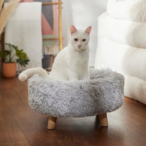 Frisco Eyelash Fur Round Elevated Cat Bed, Gray