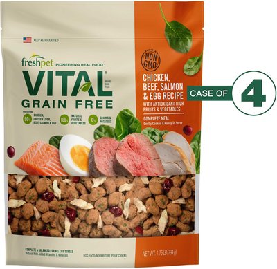 Freshpet Vital Chicken, Beef, Salmon & Egg Recipe Grain-Free Fresh Dog Food, 1.75-lb bag, case of 4