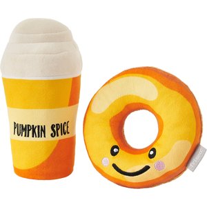 Frisco Fall Pumpkin Pie Latte & Donut Plush Squeaky Dog Toy, 2 count