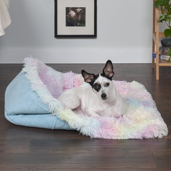 FurHaven Self-Warming Convertible Cuddle Mat Bolster Cat & Dog Bed, Large, Rainbow slide 1 of 10