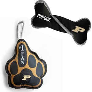 Littlearth NCAA Licensed Super Fan Plush & Squeaky Tug Bone Dog Toys, Purdue Boilermakers