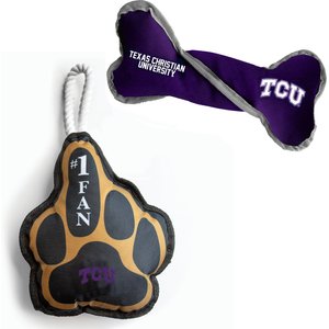 Littlearth NCAA Licensed Super Fan Plush & Squeaky Tug Bone Dog Toys, TCU Horned Frogs