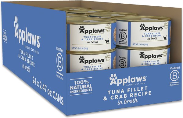 Applaws Tuna Fillet with Crab in Broth Wet Cat Food, 2.47-oz can, case of 24 slide 1 of 7
