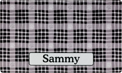 Drymate Black Paw Plaid Personalized Dog & Cat Placemat, slide 1 of 1