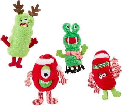 Frisco Holiday Friendly Monsters Plush Squeaky Dog Toy, 4 count, slide 1 of 1