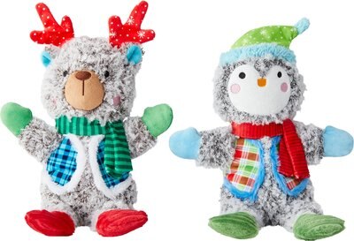 Frisco Holiday Penguin & Deer Plush Squeaky Dog Toy, 2 count, slide 1 of 1