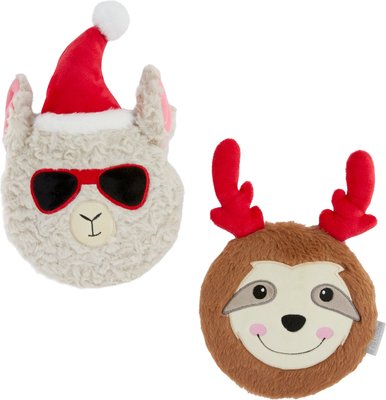 Frisco Holiday Sloth & Llama Round Plush Squeaky Dog Toy, 2 count, slide 1 of 1