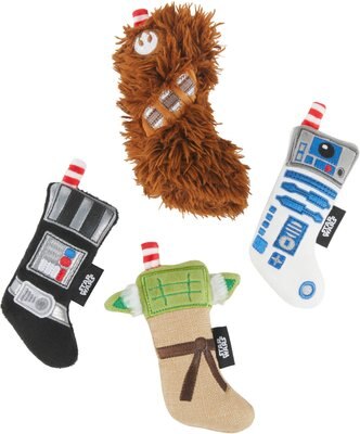 STAR WARS Holiday DARTH VADER, YODA, CHEWBACCA & R2-D2 Stockings Plush Cat Toy with Catnip, 4 count, slide 1 of 1