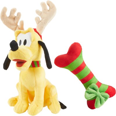 Disney Holiday Pluto with Bone Plush Squeaky Dog Toy, 2 count, slide 1 of 1