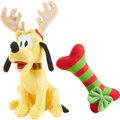 Disney Holiday Pluto with Bone Plush Squeaky Dog Toy, 2 count