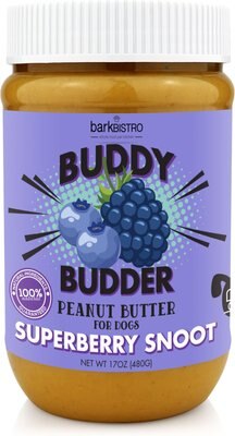 Bark Bistro Company Buddy Budder Superberry Snoot Peanut Butter Lickable Dog Treat, 17-oz jar, slide 1 of 1