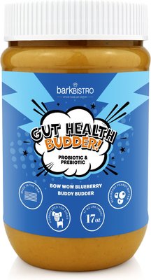 Bark Bistro Company Buddy Budder Bow-Wow Blueberry Probiotic & Prebiotic Peanut Butter Lickable Dog Treat, 17-oz jar, slide 1 of 1