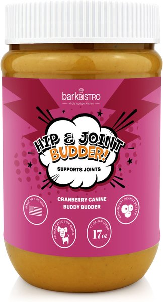 Bark Bistro Company Buddy Budder Cranberry Canine Hip & Joint Peanut Butter Lickable Dog Treat, 17-oz jar slide 1 of 3