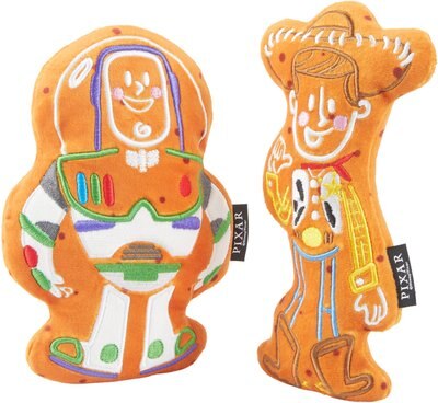 Pixar Holiday Buzz Lightyear & Woody Gingerbread Cookies Plush Squeaky Dog Toy, 2 count, slide 1 of 1