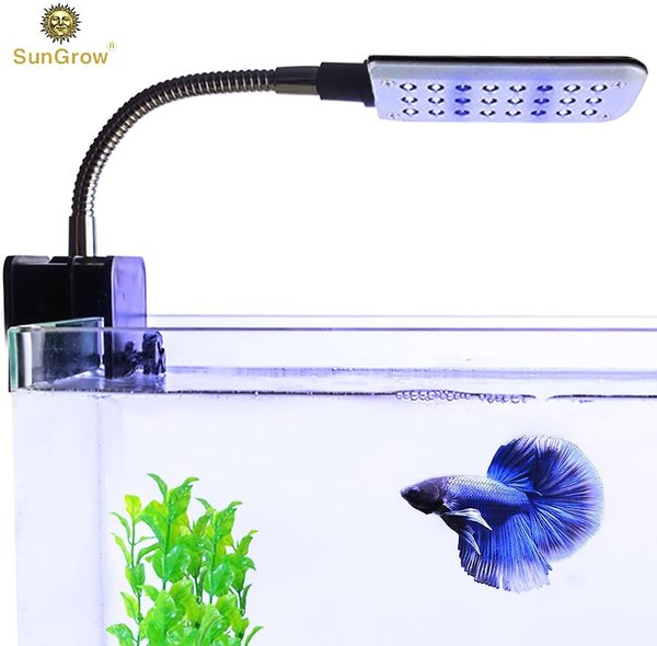SunGrow Small Rimless Aquarium Betta Fish Tank Clip On Light with Blue & White LED, Up to 10-gal slide 1 of 6