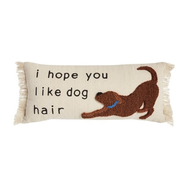 Mud Pie Home Pup Dogs Wagging Tails Canvas Hooked 8" x 18" Decor Pillow