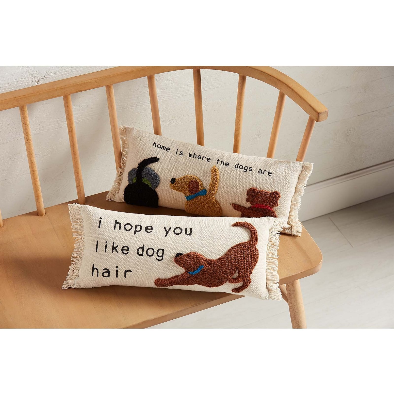 Mud Pie Home Pup Dogs Wagging Tails Canvas Hooked 8" x 18" Decor Pillow