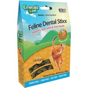 Emerald Pet Feline Dental Stixx With Chicken & Pumpkin Grain-Free Dental Cat Treats, 3.6-oz bag